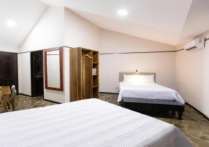 a bedroom with two beds and a mirror at Aranwa Sarapiquí Rainforest Lodge in Sarapiquí +17 photos