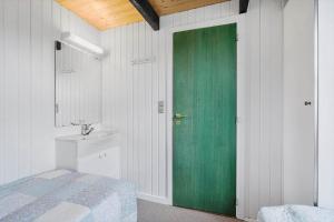 a bathroom with a green door and a sink at 273-Ringkobing-Nordso-Ferievej-28 in Nørre Lyngvig +19 photos