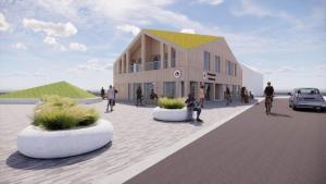 a rendering of a building with people outside of it at 1086-Hvide-Sande-Badevej-17-C-1-TH in Søndervig +1 photo