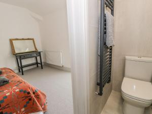 a bathroom with a toilet and a bed and a mirror at Ty Mawr Farm in Llanfairpwllgwyngyll +35 photos