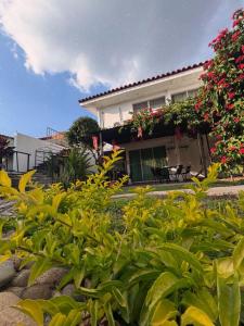 a house with flowers and plants in front of it at Napoli Centro in Santa Ana