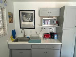 a kitchen counter with a sink and a microwave at Sea View, Boards, Bikes, Wd in Oxnard