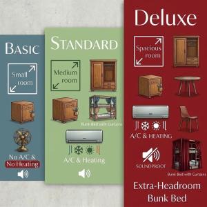 a set of four brochures for a furniture store at "No party & Many rules" Hostel N1 in Sofia