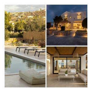 a collage of three pictures of a house at Plaka Oasis - Private Pool - Walk to Beach & Shops in Plaka