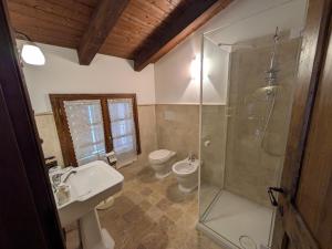 a bathroom with a toilet and a sink and a shower at Agriturismo Farneto in Farneto