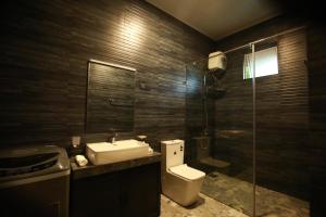 a bathroom with a toilet and a sink and a shower at Visbury Villa in Gangaboda +11 photos