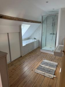 a bathroom with a tub and a shower and a rug at Villa Le Cygne in Wimereux +23 photos