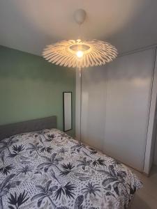 a bedroom with a bed and a ceiling light at La Motte in La Motte +5 photos