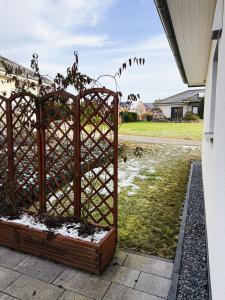 a plant in a fence in a yard at Ferienwohnung RuheOase in Steinheim