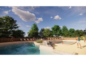 a rendering of a swimming pool with people standing around it at Flower Camping Le Pont du Tarn in Florac