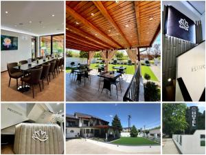 a collage of pictures of houses with tables and chairs at Lotus House in Hermina-major