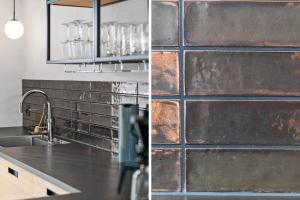 a kitchen with a sink and a tile wall at 717-Thyboron-Jernbanegade-3 in Thyborøn +29 photos