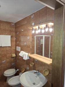 a bathroom with a sink and a toilet and a mirror at Campiglio Trilocale Cima Tosa in Madonna di Campiglio +9 photos