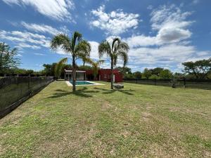 a yard with two palm trees and a swimming pool at Casa con pileta cerca de Salta in Salta
