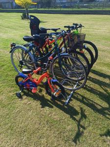 a group of bikes parked in a park at Les Jardins Ducarouge 3 climatisé in Digoin +4 photos