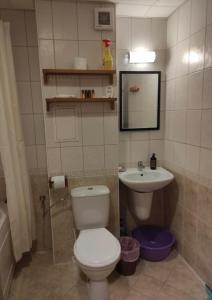 a bathroom with a toilet and a sink at Апартамент за гости Манчев in Stoykite