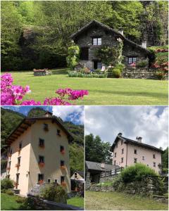 two different pictures of a house and flowers at Le Primule in Piedilago