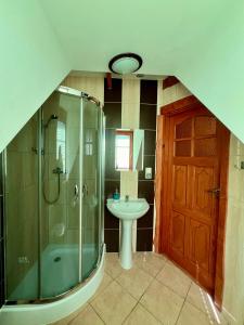a bathroom with a shower and a sink at GAMP Paweł Sawicki in Kleszczele +10 photos