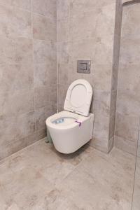 a bathroom with a toilet with the lid up at Pensiunea Axa Alex in Stăneşti +13 photos