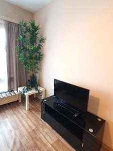 a living room with a flat screen tv and a plant at Mazzity 2 in Antwerp +10 photos
