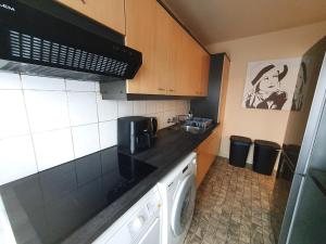 a small kitchen with a sink and a washing machine at Mazzity 2 in Antwerp