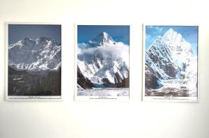 three pictures of a snow covered mountain on a wall at Apartament Rutkiewicz in Łańcut