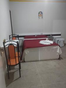 a bedroom with a bed with a red blanket and a chair at Hotel Portal Triunfo in Triunfo +37 photos