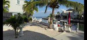 a house with palm trees next to the water at Rv Lot in Paradise in Cudjoe Key +15 photos