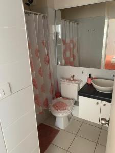 a bathroom with a toilet and a sink at Alojamiento Parque Libertad in La Serena +4 photos
