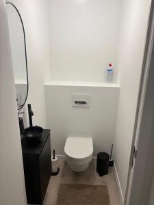 a white bathroom with a toilet and a sink at Spacious duplex apartment in Overijse in Overijse