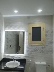 a bathroom with a sink and a mirror and a toilet at سي فيو سان ستفانو in Alexandria +22 photos