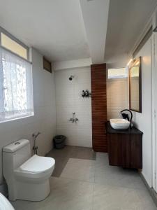 a bathroom with a toilet and a sink at Triolet Bed and Breakfast in Shillong