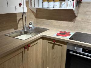 a kitchen with a sink and a counter top at The Bittern in Holt
