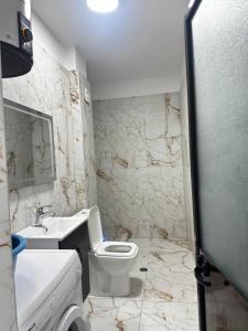 a bathroom with a white toilet and a sink at Flat Ergli in Velipojë +24 photos