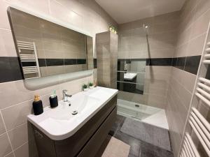 a bathroom with a sink and a shower at Chambre chez l habitant terrasse vue mer in Sainte-Maxime