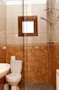 a bathroom with a toilet and a glass shower at Pensiunea Maria in Agapia +21 photos