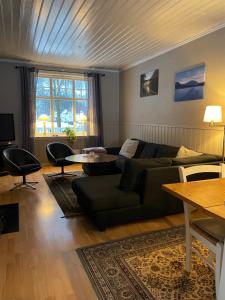 a living room with a couch and a table at Tveitopark Apartments B in Rjukan