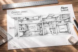 a drawing of a floor plan of a house at OLDWOOD CHALET - Design Chalet & Balcony in Fügen