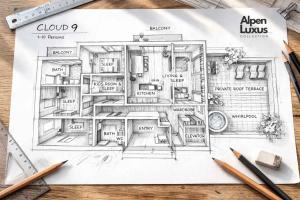 a drawing of a floor plan of a house at CLOUD 9 - Private Whirlpool & Rooftop Terrace in Fügen