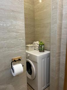 a washer and dryer with a roll of toilet paper at Pelivan Apartments in Kaštela