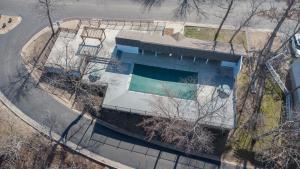an overhead view of a building with a swimming pool at Margarita Manor on Staniel Cay in Osage Beach