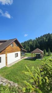 a house in a field with a gazebo at Cabana La Aurel in Subcetate