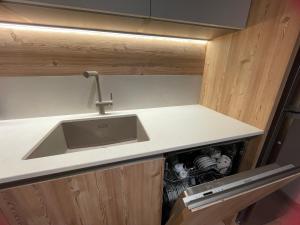 a kitchen with a sink in a cabinet at Appartamenti Maria in Canazei +71 photos