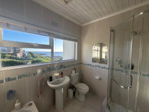 a bathroom with a toilet and a sink and a shower at La Melamire On the Rocks Bed & Breakfast in Gansbaai +53 photos