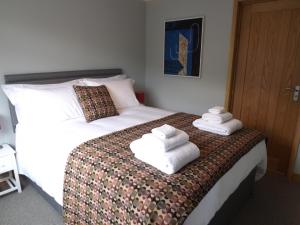 Ty Boia Bed & Breakfast في سانت دافيدز: غرفة نوم عليها سرير وفوط