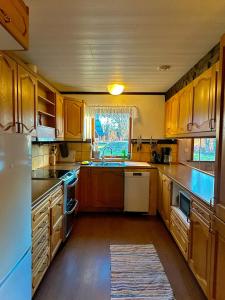 a kitchen with wooden cabinets and a sink at Barts house in Länshult