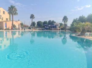 a large pool of blue water with palm trees at Au Valras plage in Sérignan