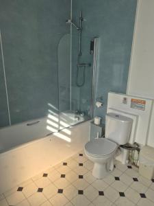 a bathroom with a shower and a toilet in it at The Havelock in Nairn +40 photos