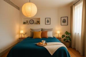 a bedroom with a bed with a plate on it at 18 Steps to a Secret Tower in Porrentruy