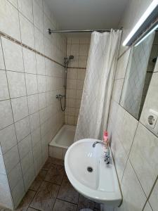 a bathroom with a sink and a shower and a tub at Haus St Vinzenz in Berlin +15 photos